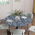 thumbnail image 2 of Dandelion Fitted Tablecloth with Elastic Edged, Round Table Cloth for Dining Table, Navy Blue Flowers Modern Minimalist Spring Waterproof Oil Proof Table Cover for Indoor Outdoor 55"-60", 2 of 8