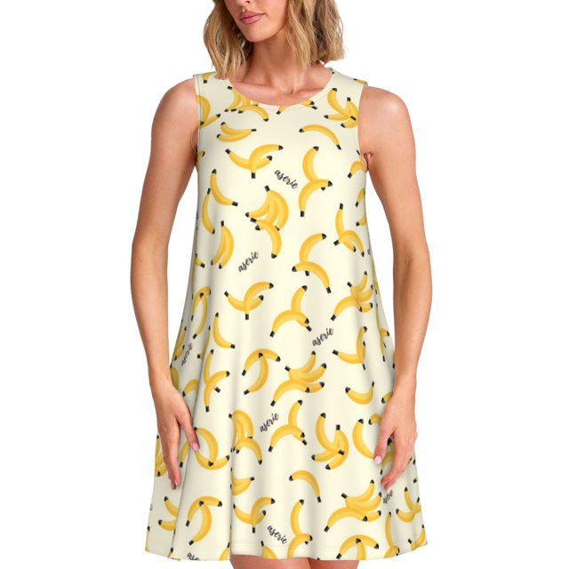 Balery Banana Vestidos de verano para mujer con estampado: vestido holgado sin mangas, vestido playero informal y cómodo para días calurosos.