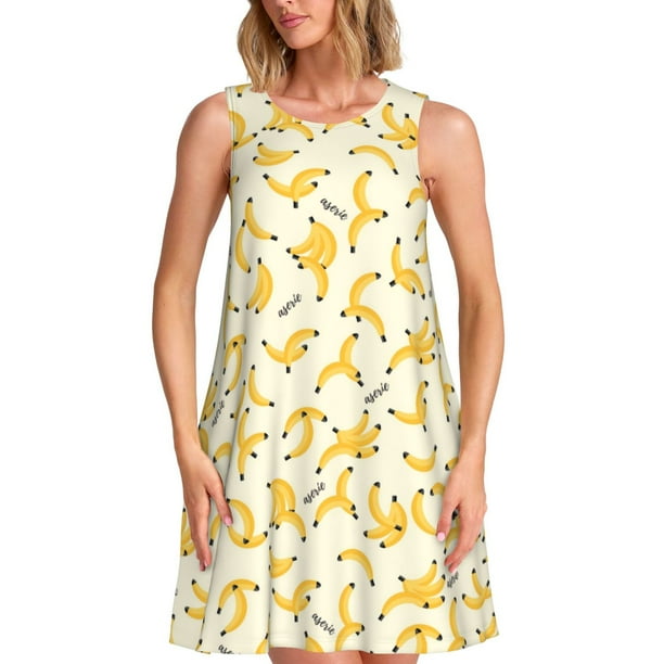 Balery Banana Vestidos de verano para mujer con estampado: vestido holgado sin mangas, vestido playero informal y cómodo para días calurosos.