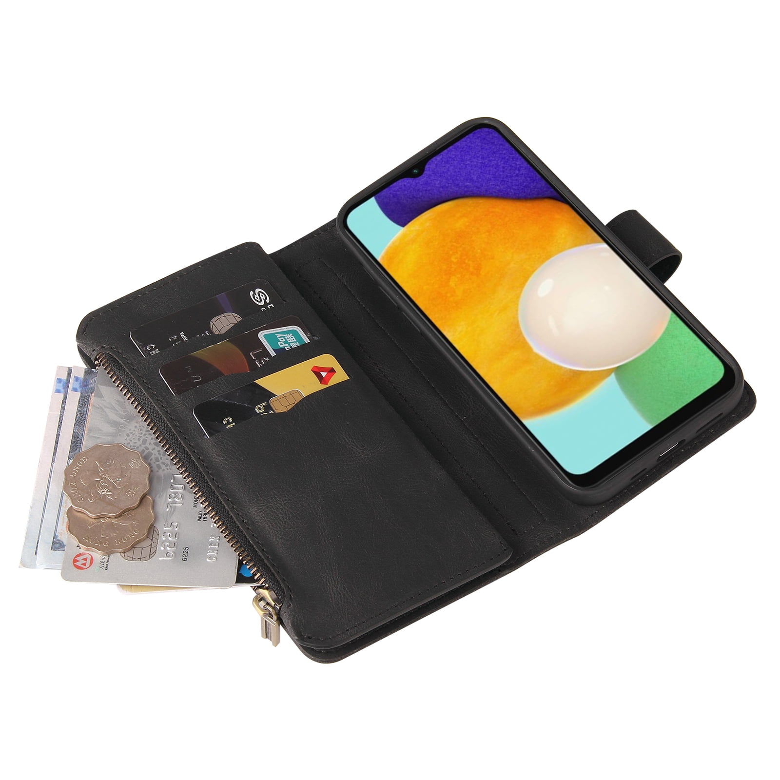 Phone Case for Samsung Galaxy S25, S25 Wallet Case, Luxury Folio Flip Leather Cover [Zipper Pocket] [Wrist Strap] [Kickstand] for Samsung Galaxy S25, Black