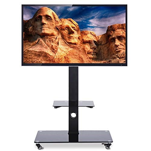 Tavr Tall Rolling Moblile Floor Tv Stand Cart With Mount Lockable Caster Wheels And Audio Shelf