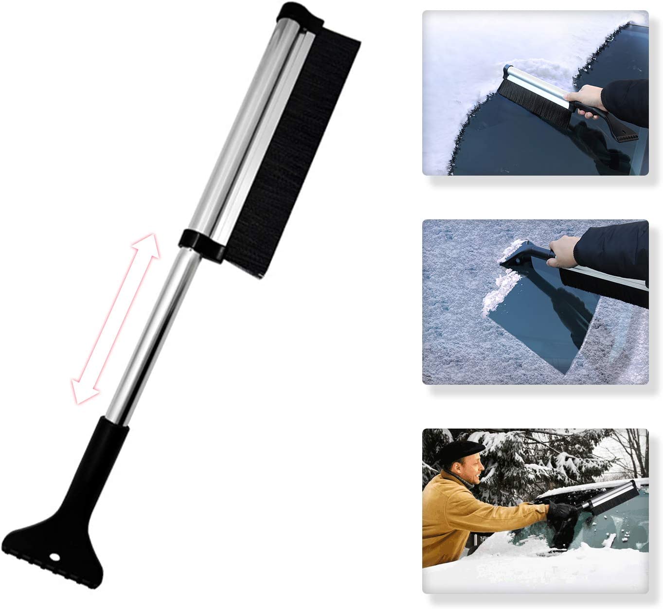 Huryfox Extendable Ice Scraper Snow Brush for Car Windshield and Glass Snow Ice Remover(Black
