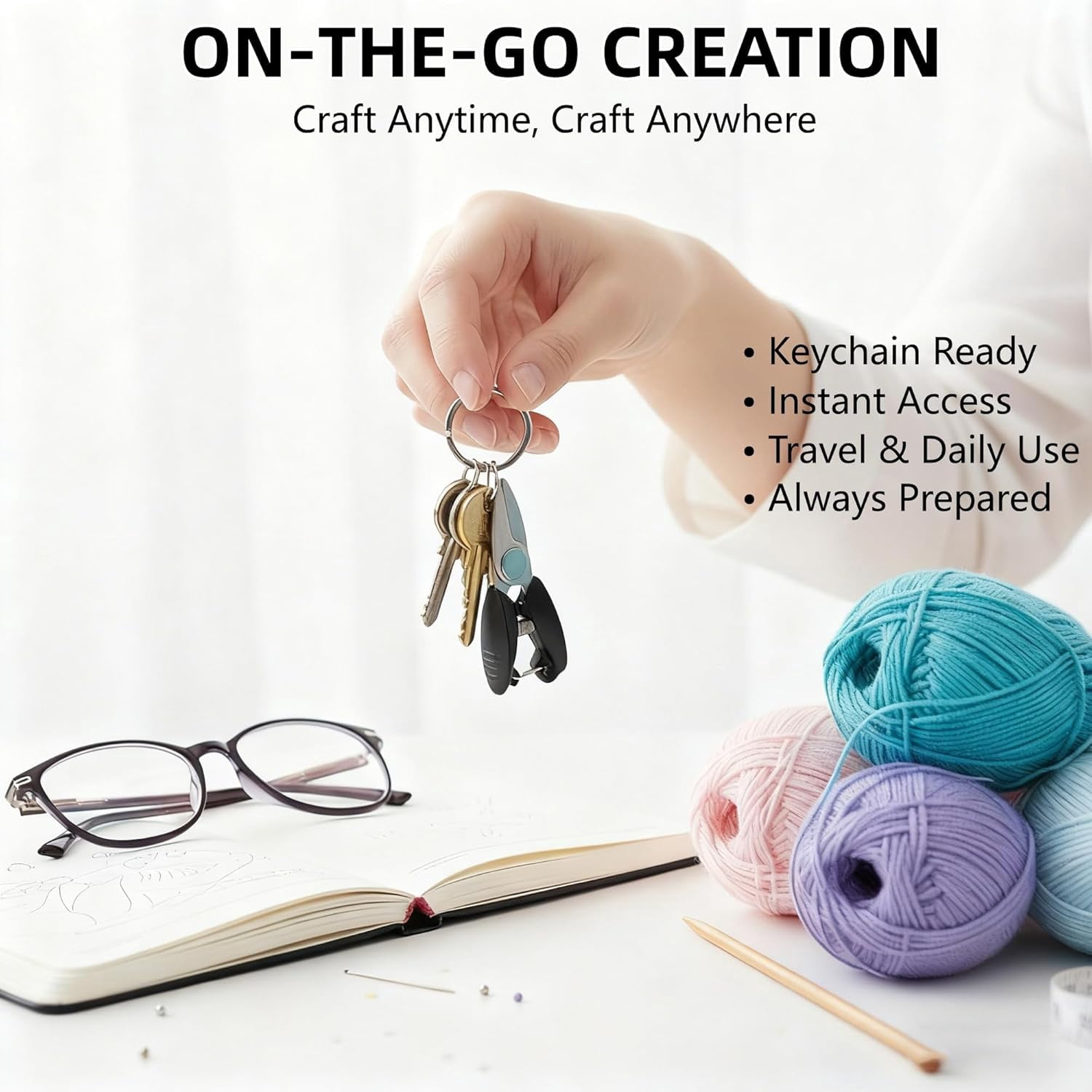 50 Pcs Tiny Scissors with Cover, 5 Colors Travel Scissors Mini Compact Keychain Sewing Snips for Craft Yarn Yarning Traveling Supplies (White, Black, Blue, Green, Pink)