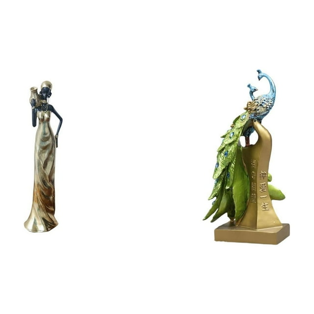 Figura de mujer africana,Estatua artesanal de una dama tribal africana,hecha a mano,para cafetería.,Figura femenina artesanal de resina africana,Figura de escritorio,Estatua de pavo real en