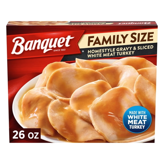 Banquet Homestyle Gravy & Sliced White Meat Turkey, Family Size, Frozen Meal, 26 oz.