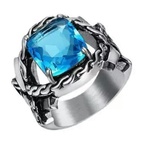 K-KED Mens Stainless Steel Twist Ring with Gemstone Ring Size 7-15-9-Light Blue
