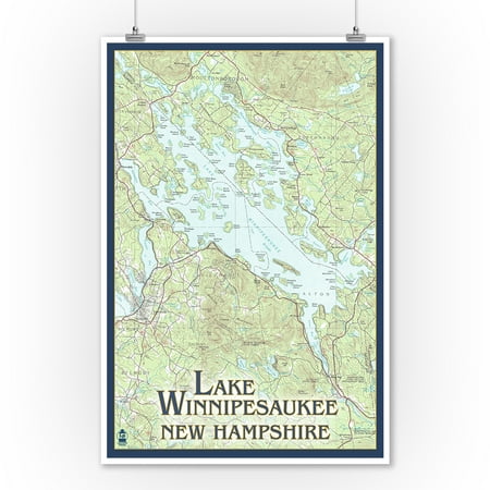 Lake Winnipesaukee, New Hampshire - No Icons - Lantern Press Artwork (9x12 Art Print, Wall Decor Travel (Best Time To Fish Lake Winnipesaukee)