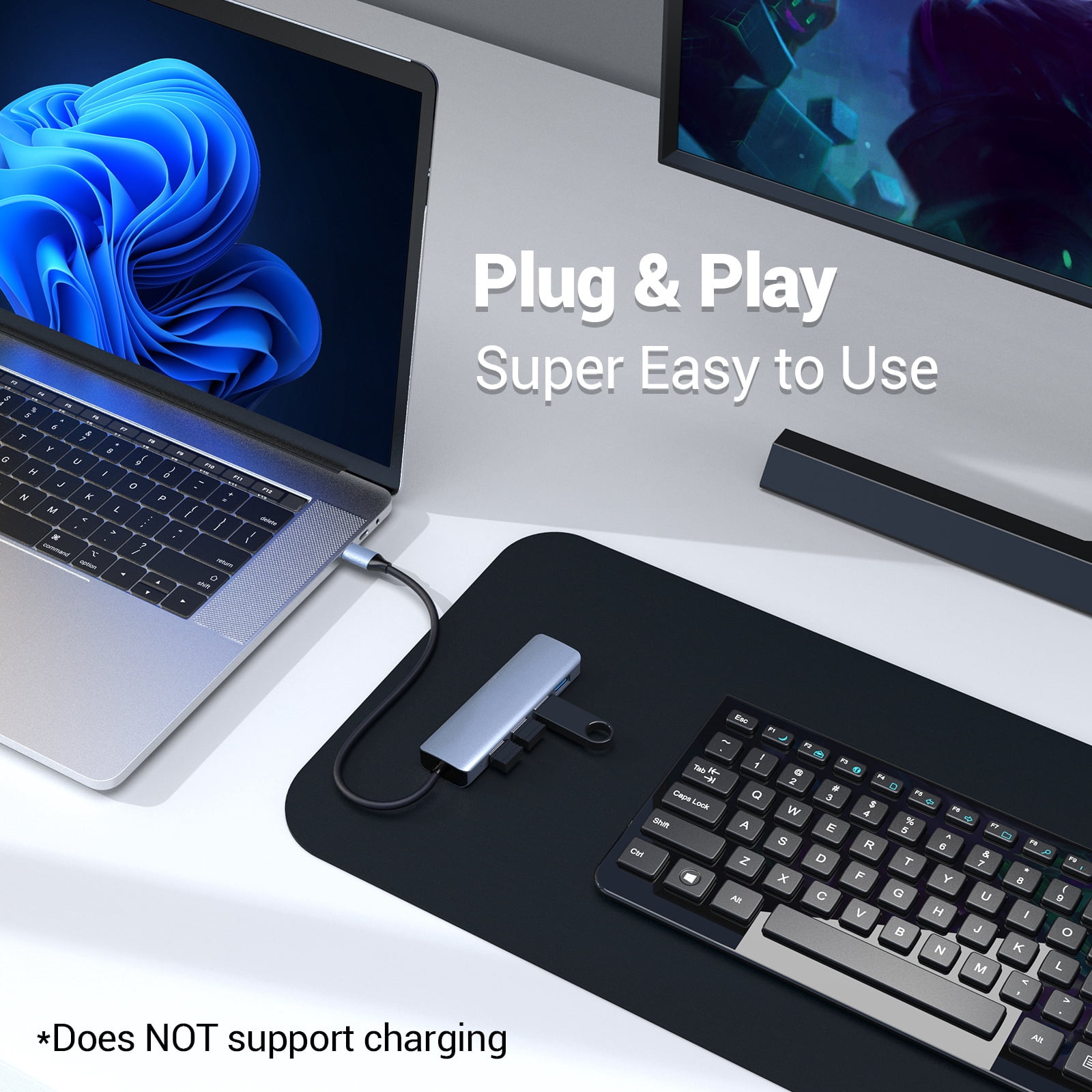 4 in 1 USB Adapter Hub, USB 3.2 Hub, 10Gbps Ultra Slim Portable Data Hub with 4 USB 3.2 Ports, 7.8in Data Cable for MacBook Pro/Air, iPad Pro/Air, Surface Go, XPS, Pixelbook