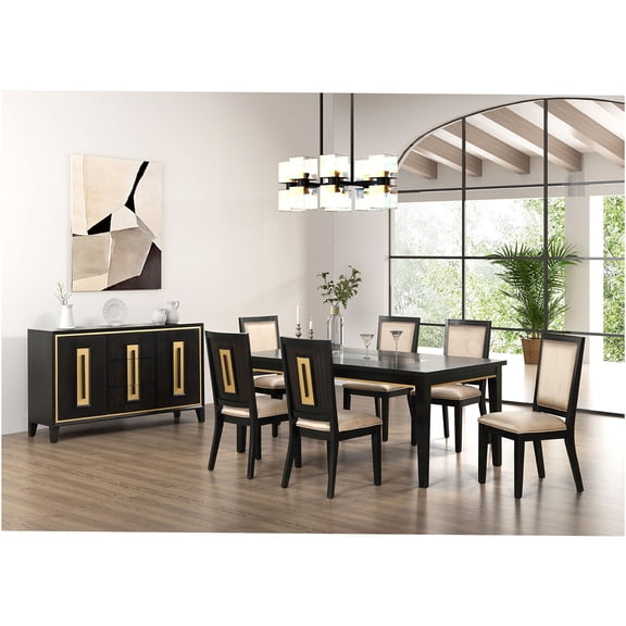 JERFIT 7-Piece Modern Espresso Dining Set with Glass Top Table and 6 Upholstered Chairs for Kitchen Dining Room
