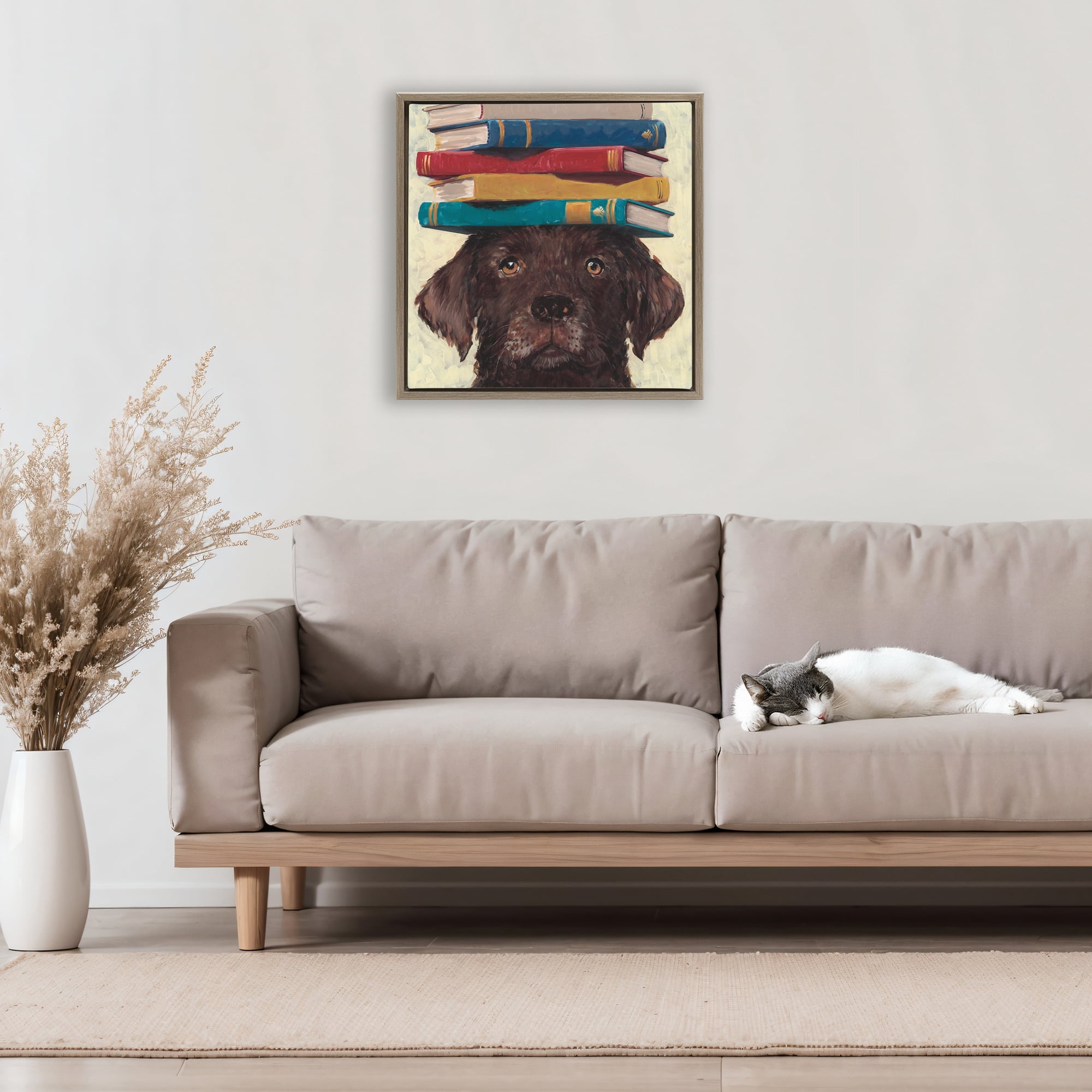 Stupell Industries Studious Abby Dog Brown Framed Floater Canvas Wall Art, design by Studio Bautista