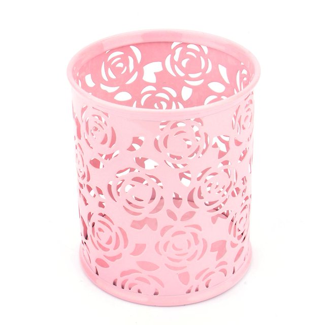 Hollow Rose Flower Pattern Pencil and Pen Holder for Desk