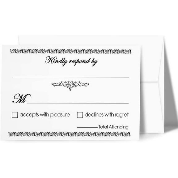 RSVP Wedding Return Cards - Blank Response Reply Card for Wedding, Rehearsal Dinner, Baby Shower, Bridal, Birthday, Engagement, Bachelorette Party - Card Size 4 x 6 and A6 Envelopes - 50 Per Pack