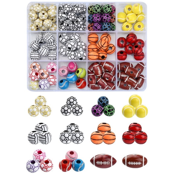 SOPOTUTU Sports Ball Beads Set for DIY Jewelry Crafting Accessories, Assorted Color Acrylic Beads in 1 Box