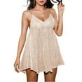 thumbnail image 3 of Spaghetti Strap Women's Sequin Dress V Neck Backless Mini Dresses Club Party Dresses, 3 of 6