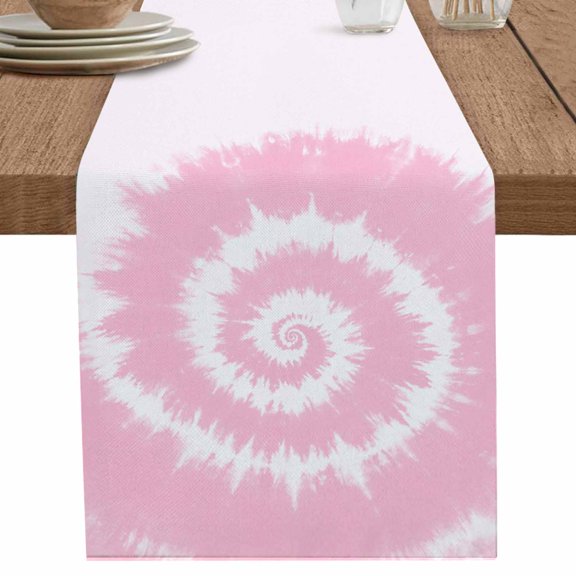 nqOlkjepod Pink White Ombre Table Runner 36 Inches Long Farmhouse Dress Scarves, Modern Romantic Ethnic Boho Tie Dye Dining Tablerunner for Coffee Table/Kitchen Island/Party Décor, Small 13" x 36"