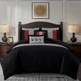 thumbnail image 2 of Chezmoi Collection Luxury Pleated Striped Comforter Set, King, Red/Black/Gray, 8-Piece, 2 of 9
