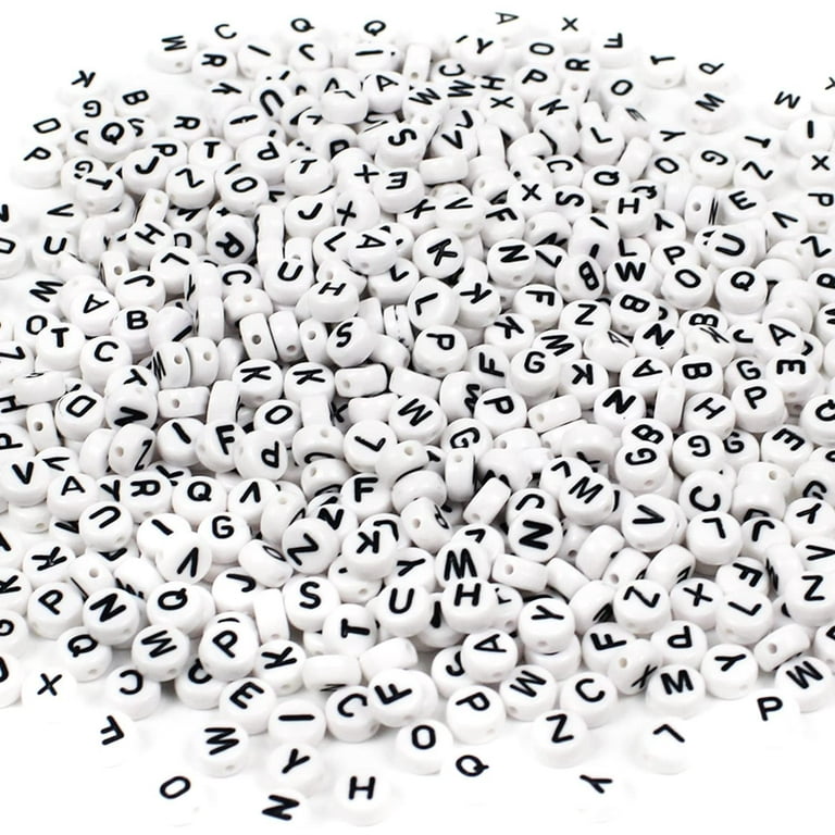 TOAOB 1000pcs White Round Letter Beads 4x7mm Acrylic Alphabet Beads Black  Letter A to Z Beads with Elastic String for DIY Jewelry Making Friendship