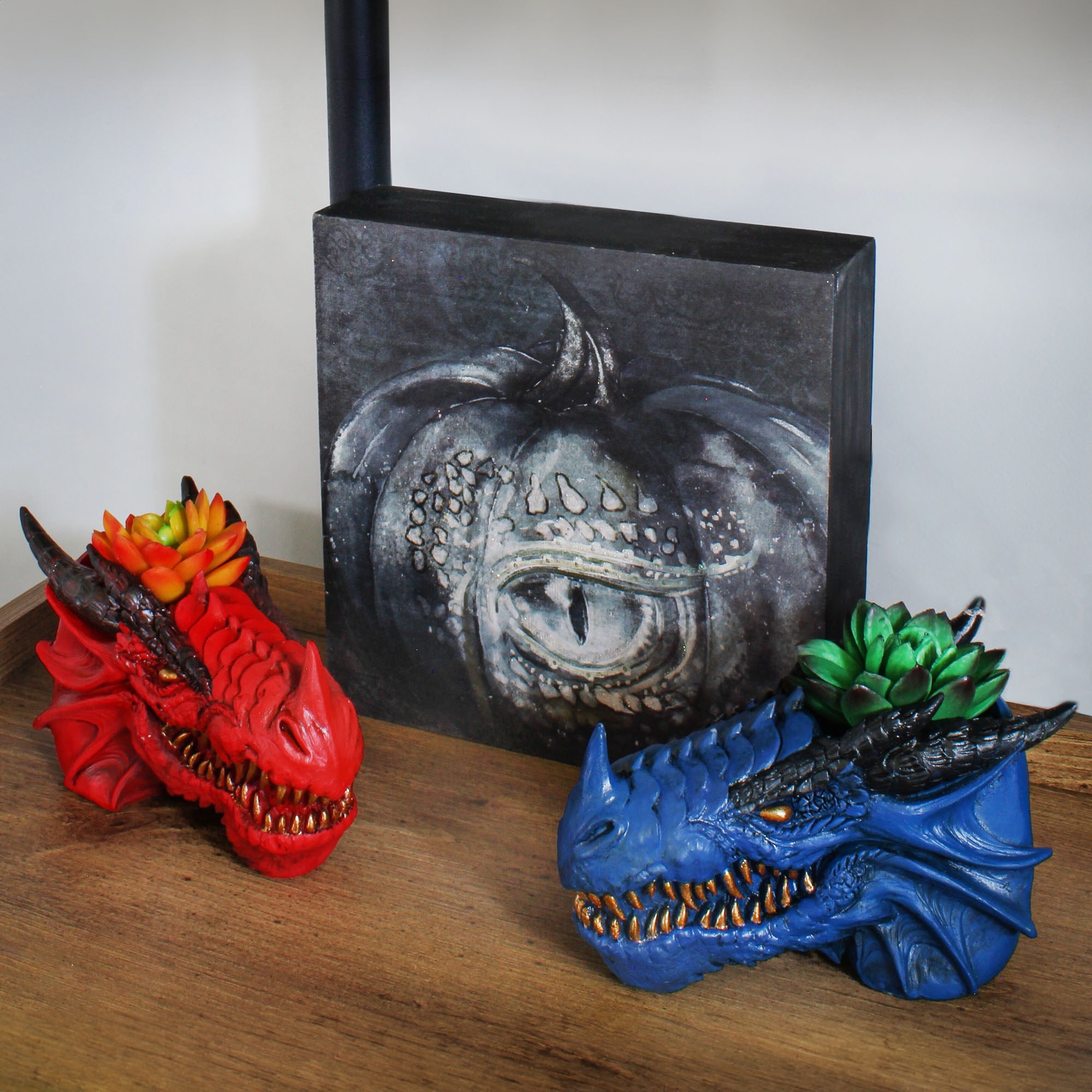 Esterno Dragon Head Planter Pots (6-Inch, Set of 2); Fantasy Dragon Head Shaped Gardening Container or Home Decor
