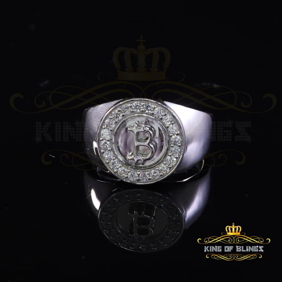 King of Bling's King Of Blings Men's 1.00ct Bit Coin Shape Cubic Zirconia White Silver Ring SZ 9