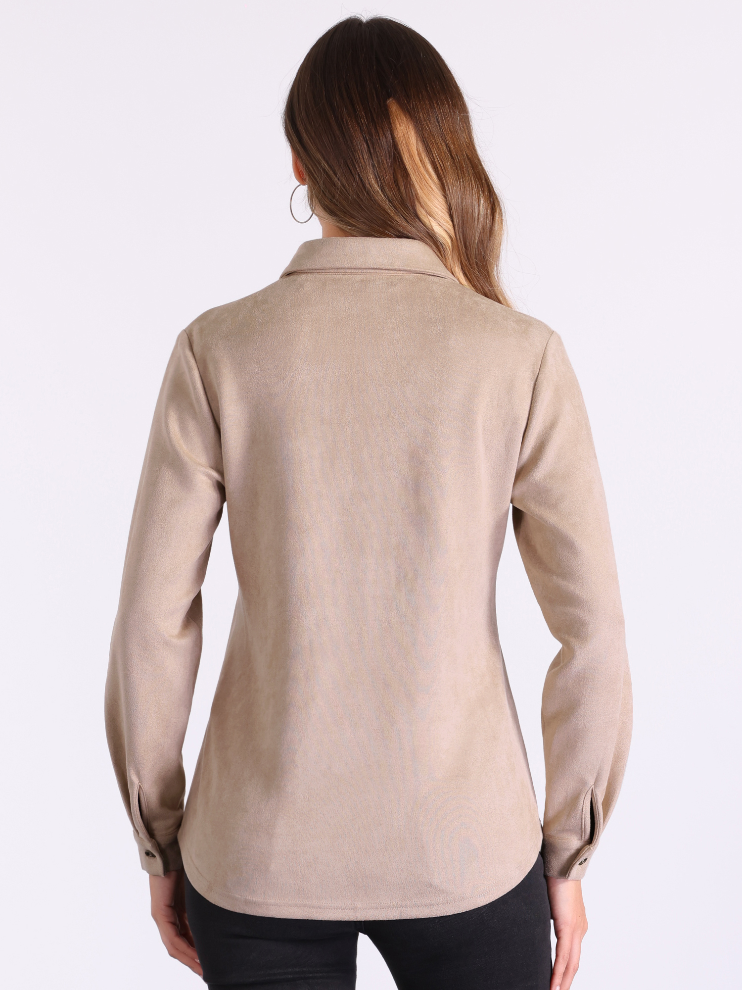 DARING DIVA Women's Button Down Long Sleeve Blouse Casual Spring Fall S Beige