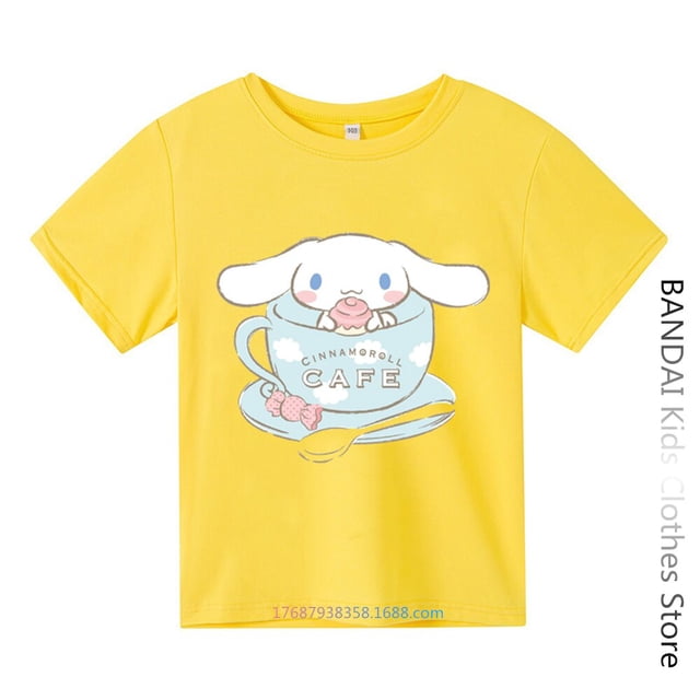 Sanrio-Camiseta de manga corta para niños, ropa informal de dibujos animados de Hello Kitty, Gudetama, Verano