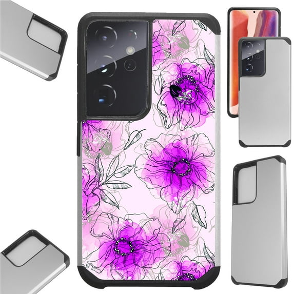Compatible with Samsung Galaxy S22 Ultra 5G 6.8" Hybrid Fusion Guard Phone Case Cover (Watercolor Purple Flower)