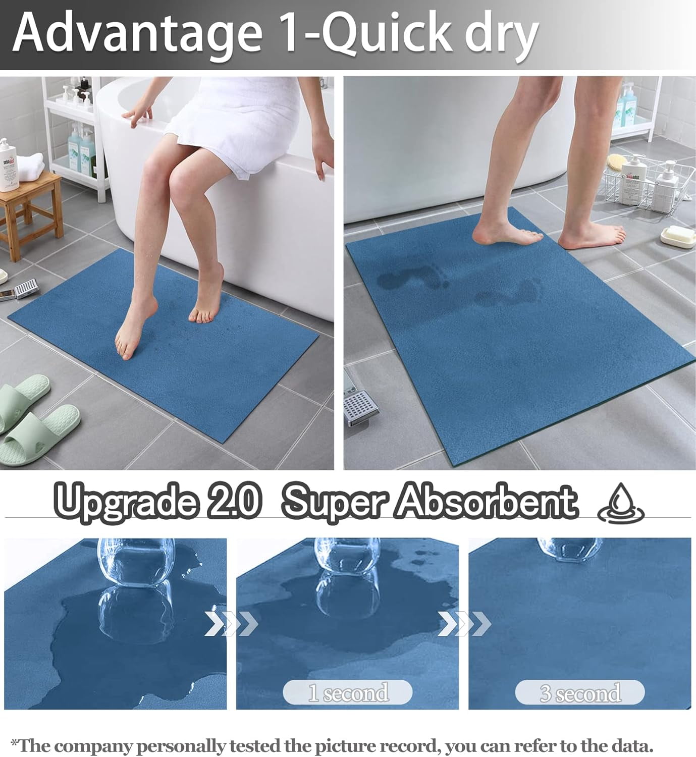 Thin Diatomaceous Earth Bath Mat,Non Slip Quick Dry Mats for Bathroom,Super Absorbency Bathtub Mats-Washable Shower Mat Bathroom Floor Mat(Blue,17.7"x27.5")