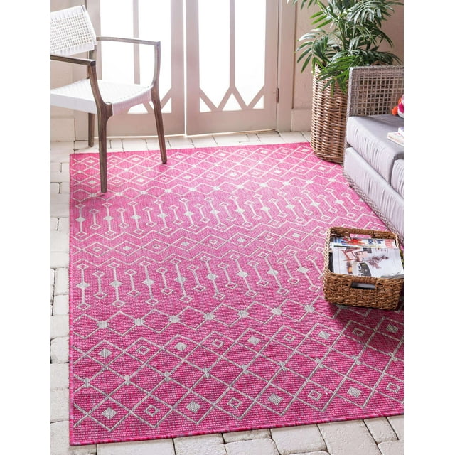 Unique Loom Tapis d'Intérieur et d'Extérieur à Flatweave Géométrique Transitionnel 7' x 10', Rose/gris