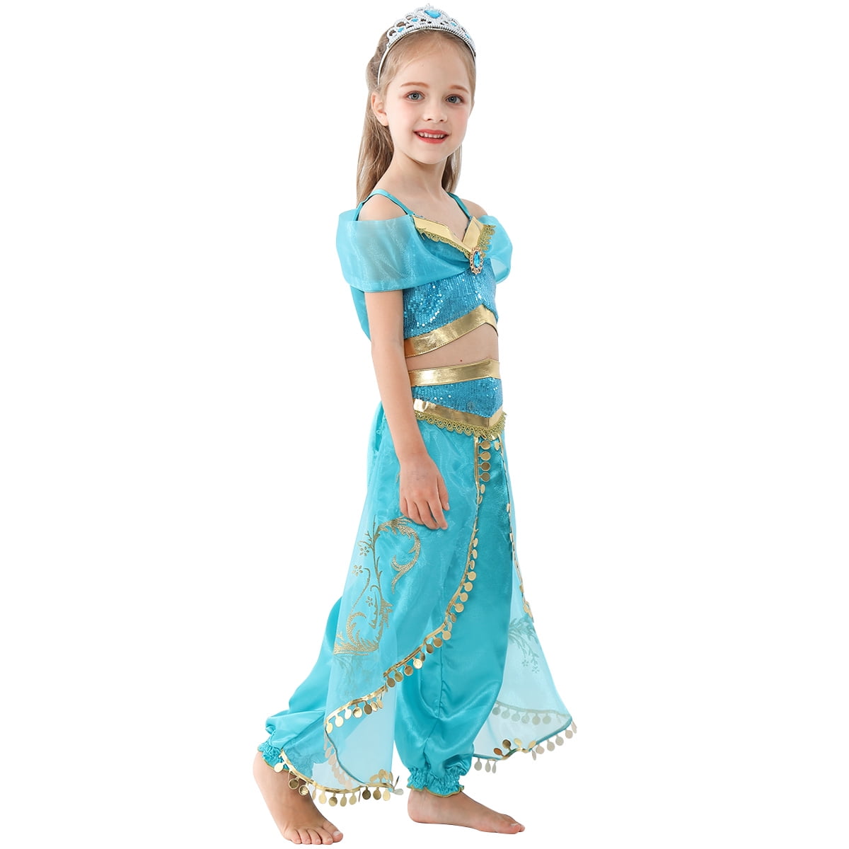 Girls Princess Jasmine Costume Halloween Party Dress Up with