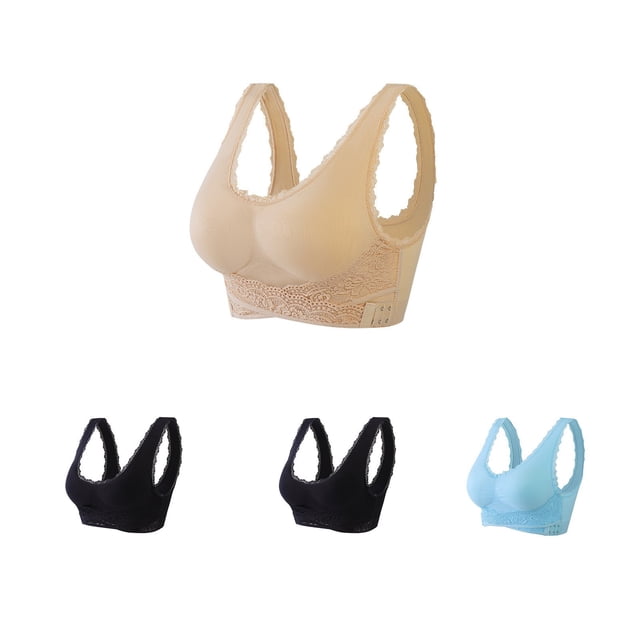 Kyusrd Full Coverage Bra For Women Lace Edge Traceless Gathering Cross Side Openings Front Push Up Sleeping Nursing Bra Solid Color Seamless Sexy Push Up Wireless Yoga Vest Bra 4Pcs
