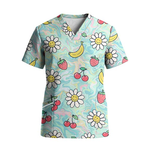 Scrubs for Woman Nurse Plus Size Nursing Uniforms Cute Animal Print Scrub Tops Breathable & Lightweight Nursing Shirt with Pockets - Mint Green - M