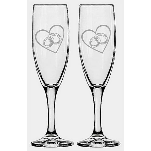 Gifts Infinity Wedding Champagne Flutes Set of 2 Toasting Glasses (Hearts with Rings)