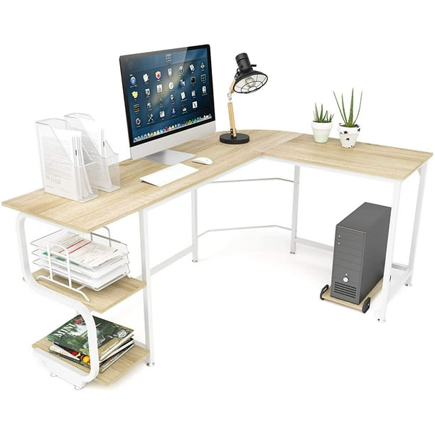 Teraves Reversible L Shaped Desk With Shelves Round Corner Computer Gaming Table Workstation For Home Office Com Teraves Reversible L Shaped Desk With, Round Corner Desk