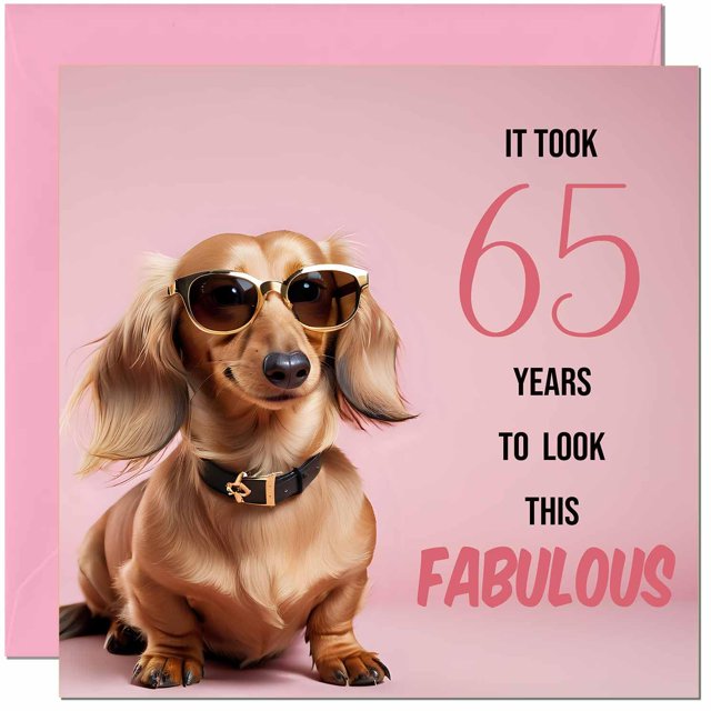 Tarjeta de cumpleaños divertida con diseño de zorro morado para 65 cumpleaños para mujer