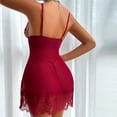 thumbnail image 6 of Somuwie Women's Large Size V-Neck Solid Color Lace See-Through Back Nightdress, 6 of 6