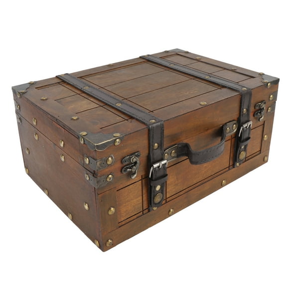 Antique Decorative Wooden Storage Chest Vintage Wood Treasure Box Trunk, Wood Storage Trunk Handbag for Clothes Toys Photo Prop, Vintage Suitcases for Keepsakes, Home Decor