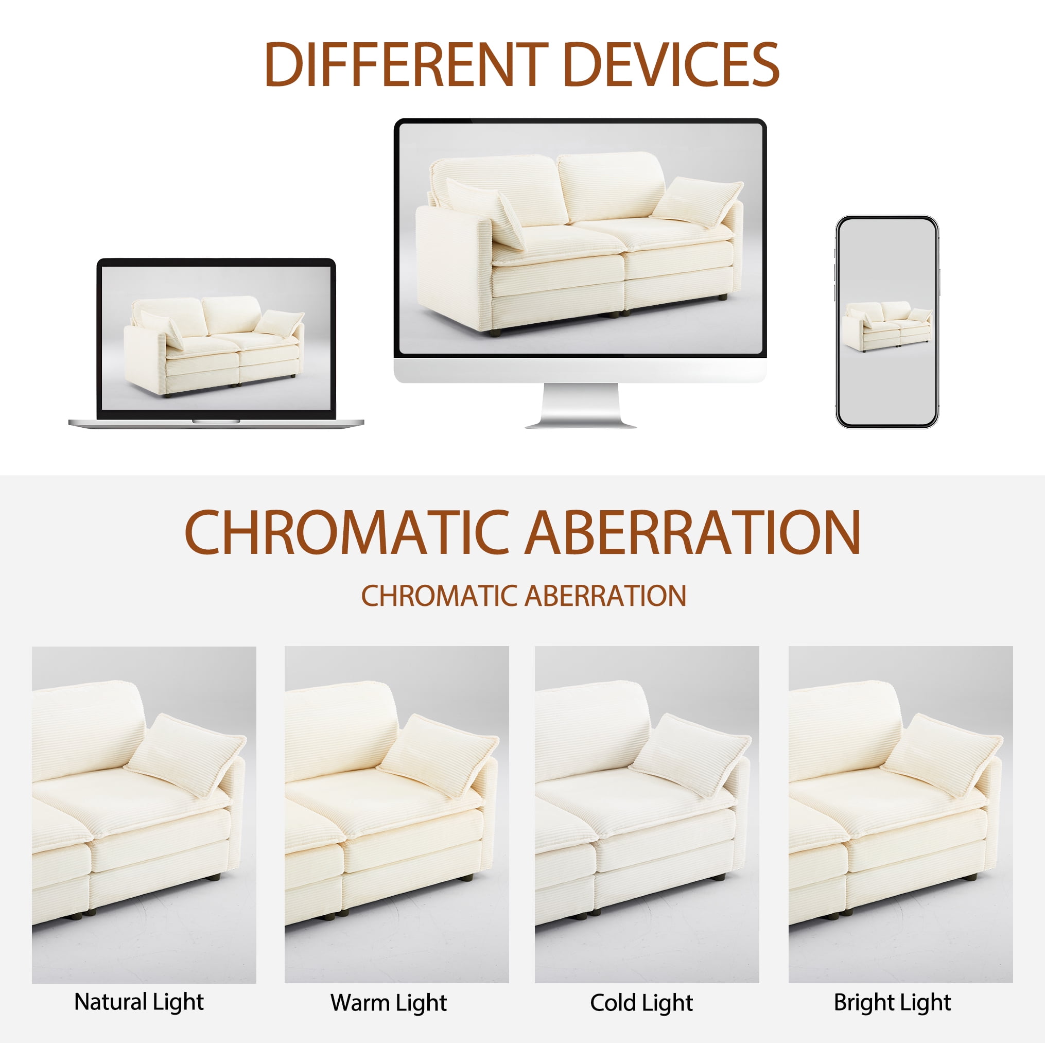 BSHTI 69 inch Corduroy Modular Sectional Sofa, Cloud Loveseat with 2 Throw Pillows, Modern Living Room Sofa for Small Apartment (Beige)
