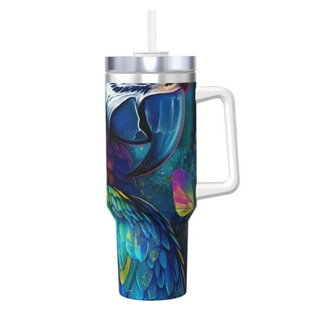 

KLL Colorful Parrot Jungle Dream Print 40oz Stainless Steel Insulated Car Cup Coffee Mug with Spillproof Lid - Keep Your Drink Hot or Cold on the Go