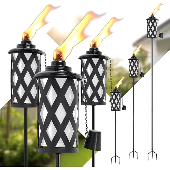 Citronella Torches for Outside Set of 6, White 16 Oz Outdoor Garden Torches with 3-Prong Grounded Stake, 59 Inch Metal Torch for Garden Décor, Outside Torches for Backyard, Garden, Patio
