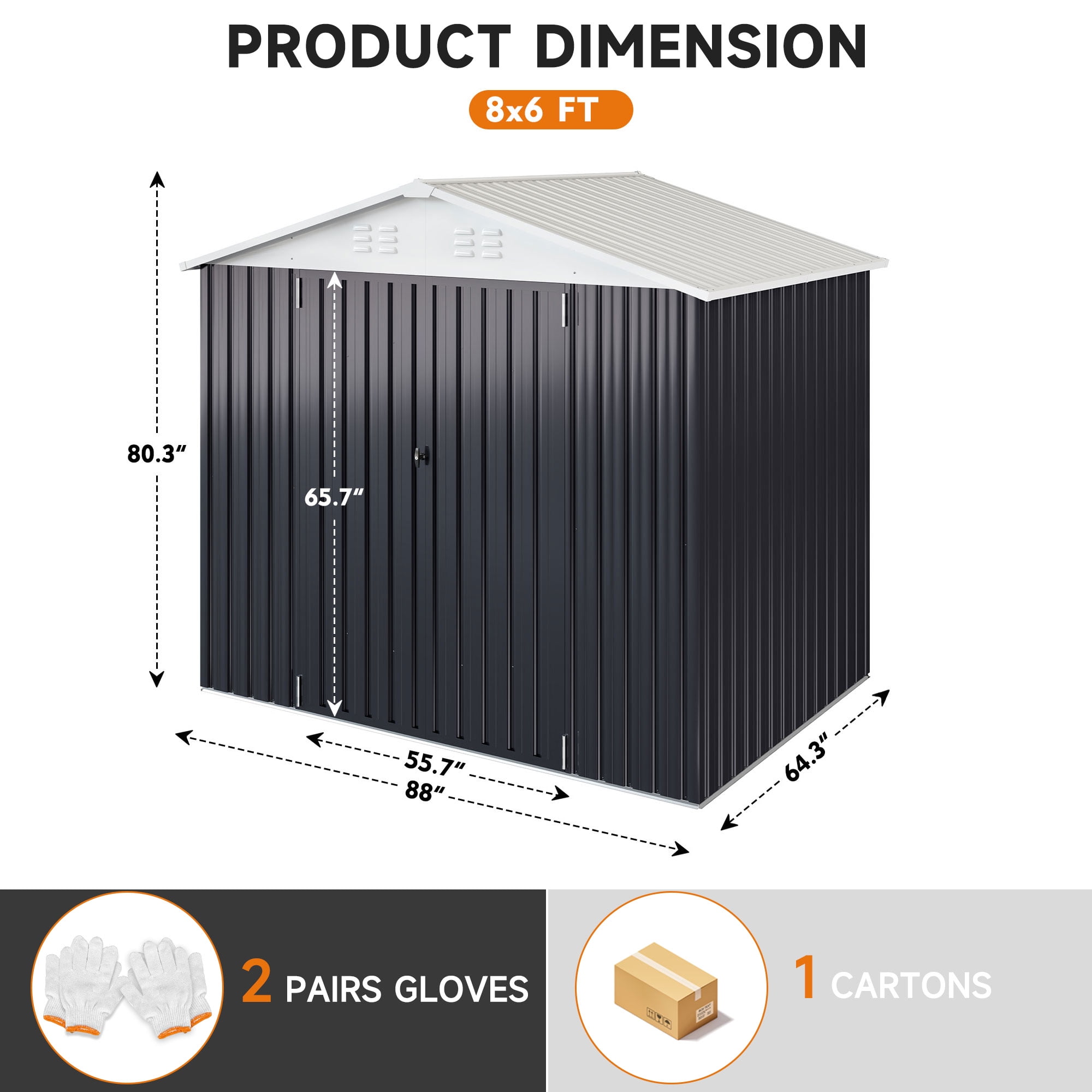 NETAJE 6'x8' Outdoor Metal Shed with Lockable Doors and Updated Frame for Backyard, White