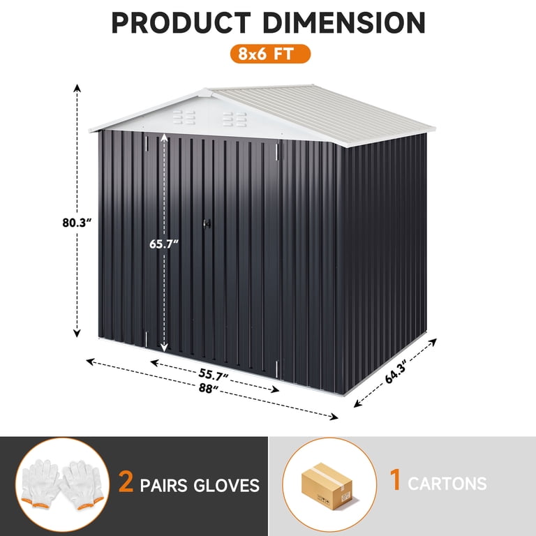 NETAJE, Outdoor Metal Shed, 6'x8', Lockable Doors, White - Walmart.com