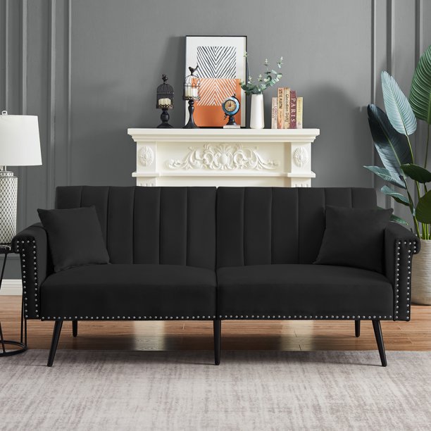 Modern Velvet Convertible Loveseat, Upholstered Folding Sofa Bed