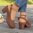 thumbnail image 4 of Rokment Womens Platform Slingback Dressy Sandals 2026 Ladies Fashion Casual Hollow out Leather Closed Toe Chunky Stackable High Heels Slip on Dress Shoes with Back Strap Summer Fall Brown Size 7.5, 4 of 5