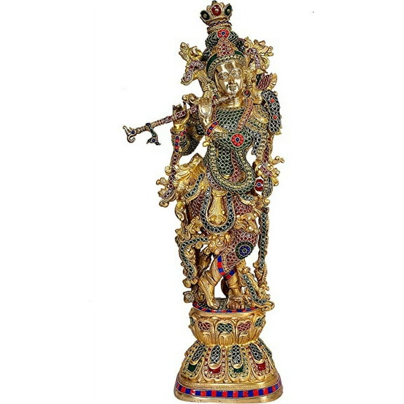 AONA Lord Krishna Idol Krishna, Figurine Sculpture Home Office Temple Best Gift Item in Brass Height : 30 Inch