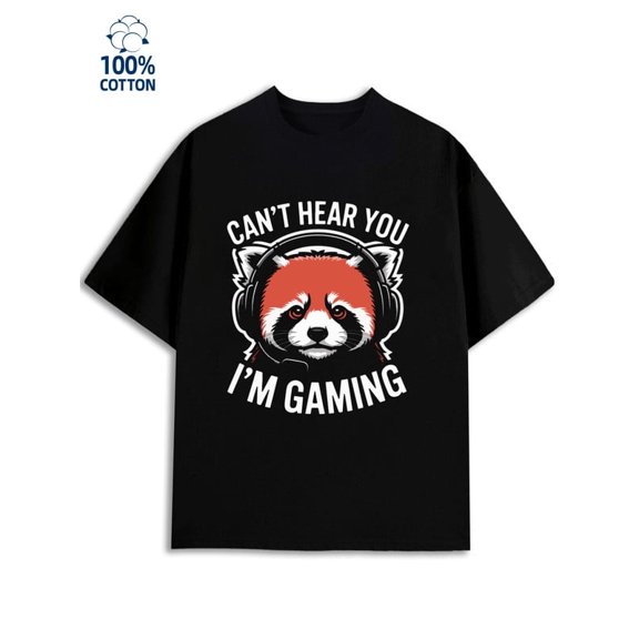 Greenink Red Panda Gaming Tee men's game 180G 100% Cotton black merch game over Basic Unisex Shirt Crewneck tshirts Original Unisex Shirt Graphic Tee tshirts Classic Unisex Shirt Printed tshirts