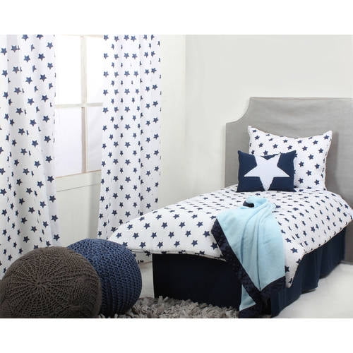 Bacati - Stars 100% Cotton Muslin Muslin 4-Piece Toddler Bedding Set, Navy