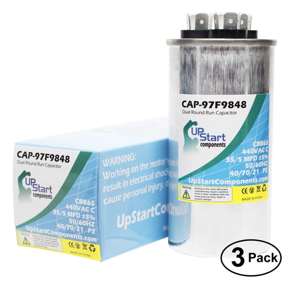 3-Pack 35 / 5 MFD 440 Volt Dual Round Run Capacitor Replacement for GE 6Z8709 - CAP-97F9848, UpStart Components Brand