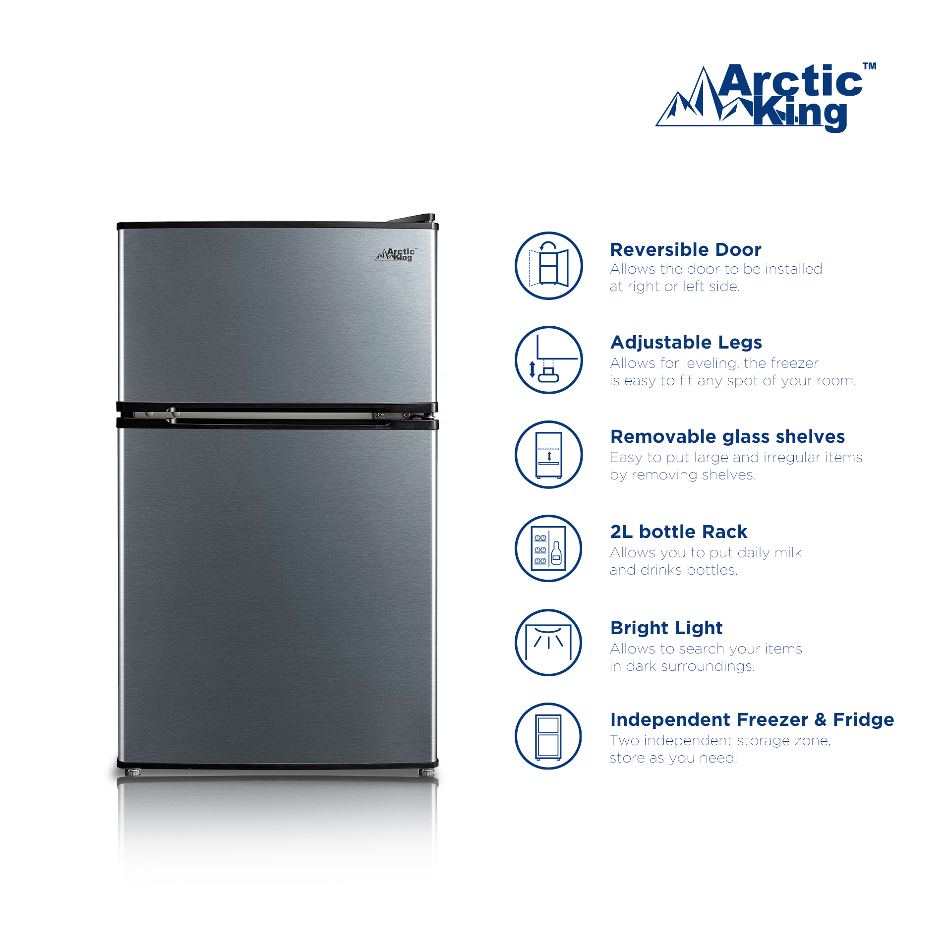 Arctic King 3.2 Cu ft Two Door Compact Refrigerator with Freezer, Black Stainless Steel look - image 3 of 18