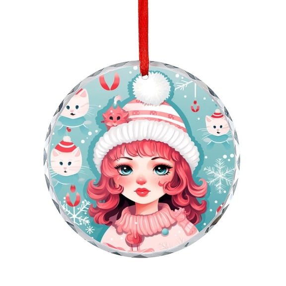 Just Girl Who Loves Cats Crystal Glass Christmas Ornament Holiday Ornaments Decoration for Home Cat Lover Girls Gifts Christmas Decorative Hanging Ornaments