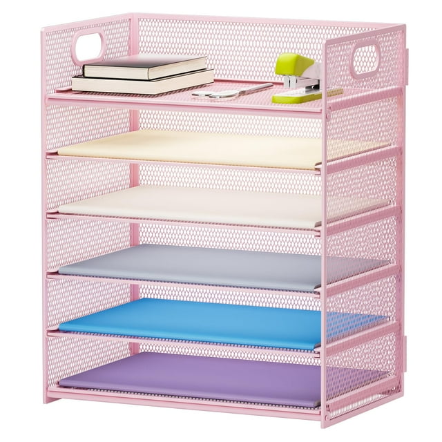 Organizador de papel Marbrasse, bandeja para cartas, 6 niveles, malla rosa